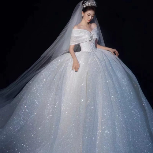 Одно -предполагаемое свадебное платье 2024 Новая главная пряжа невесты, небольшая текстура роскошная тяжелая работа, большой размер, французский хвост большого размера