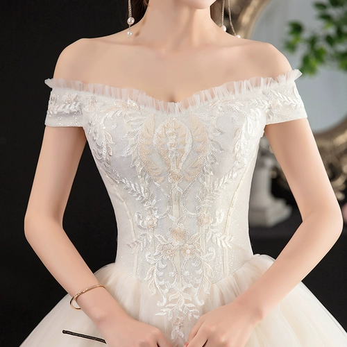 Корейское легкое свадебное платье на одно плечо, новый стиль 2025 года, мечтательное длиной до пола, супер сказочный темперамент, маленькая невеста, цвет шампанского, лесной стиль