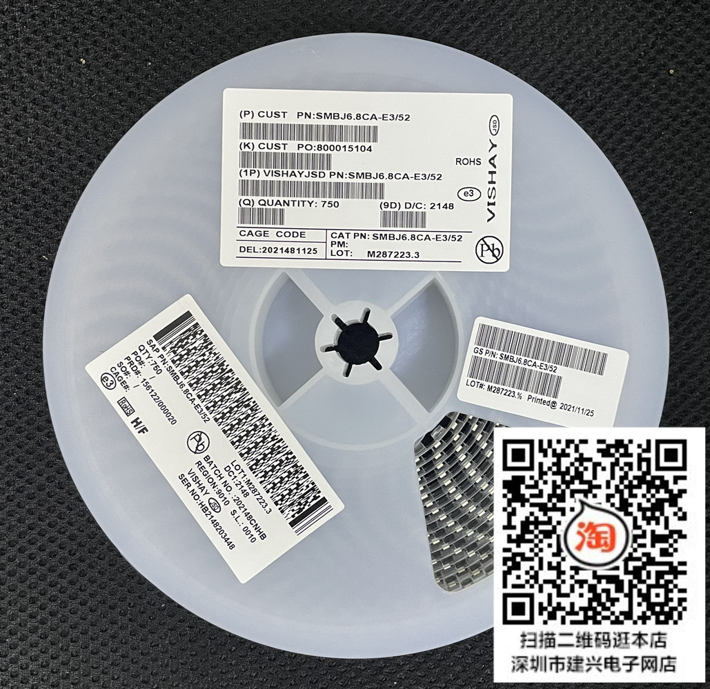 TVS Tube SMBJ6 8CA DO-214AA Screen Printed 6V8C 6 8V Bidirectional SMB Transient Suppression Diode