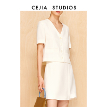 CEJIA new imports triacetate thin section short sleeve small suit short jacket commuter suit woman 2024 spring summer