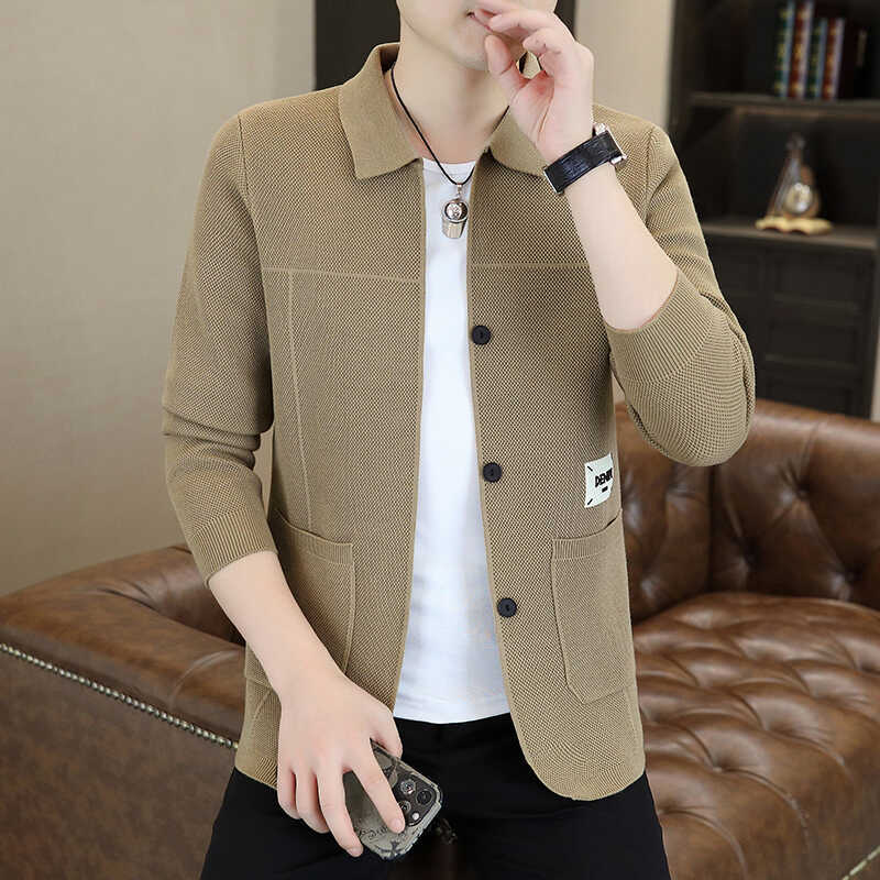 Lapel Knit Cardigan for Men, Spring and Autumn, Youth Fashion Trendy Brand, Thin Sweater Jacket, Outerwear