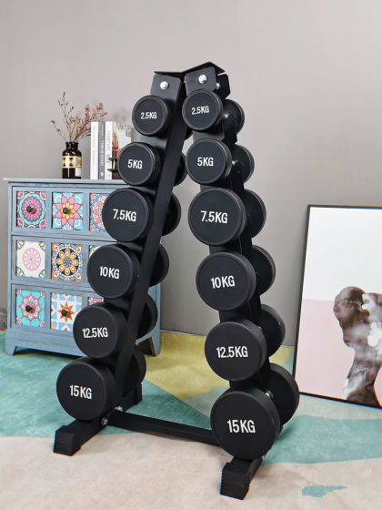 Round-Head Fixed Dumbbell Home-Use Rubber-Coated Dumbbell Rack Combination Set 40kg 50kg Men's Fitness Hexagonal Dumbbell