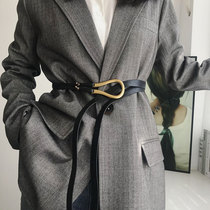 Black leather slim long belt womens coat skirt coat womens fashion trend decoration simple versatile waist trim