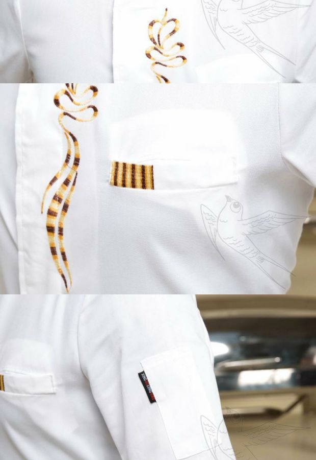Set Chefs Wear dài tay Nhà hàng khách sạn ba mảnh Quần áo bảo hộ lao động Chefs Set với mũ mùa hè đồ bộ kiểu