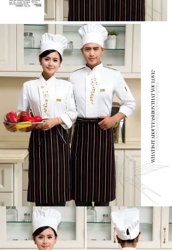 Set Chefs Wear dài tay Nhà hàng khách sạn ba mảnh Quần áo bảo hộ lao động Chefs Set với mũ mùa hè