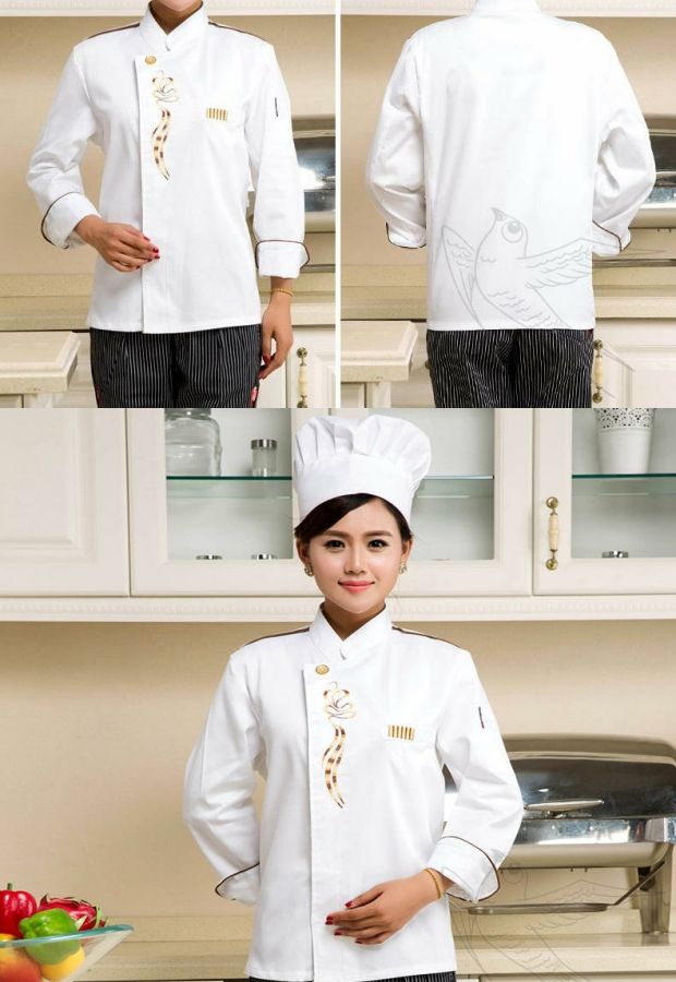 Set Chefs Wear dài tay Nhà hàng khách sạn ba mảnh Quần áo bảo hộ lao động Chefs Set với mũ mùa hè đồ bộ kiểu
