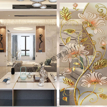 Customized art glass living room partition entrance screen aisle double-sided transparent tempered carved abstract flower