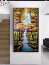 Art glass 3d stereo relief hand-painted tempered glass TV background wall partition Xuanguan crafts scenery oil painting