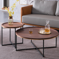 Mei Xi office coffee table simple fashion creative round Paint Rock board Wood tempered glass Post-modern combination
