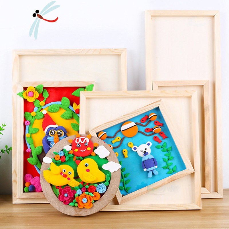 Snowflake mud ultra-light clay picture frame Kindergarten handmade DIY wooden white blank color mud clay photo frame material