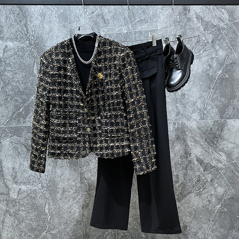 Short Tweed Jacket for Men with a High-End, Stylish, and Trendy Vibe; Vintage Niche Loose-Fitting New Style