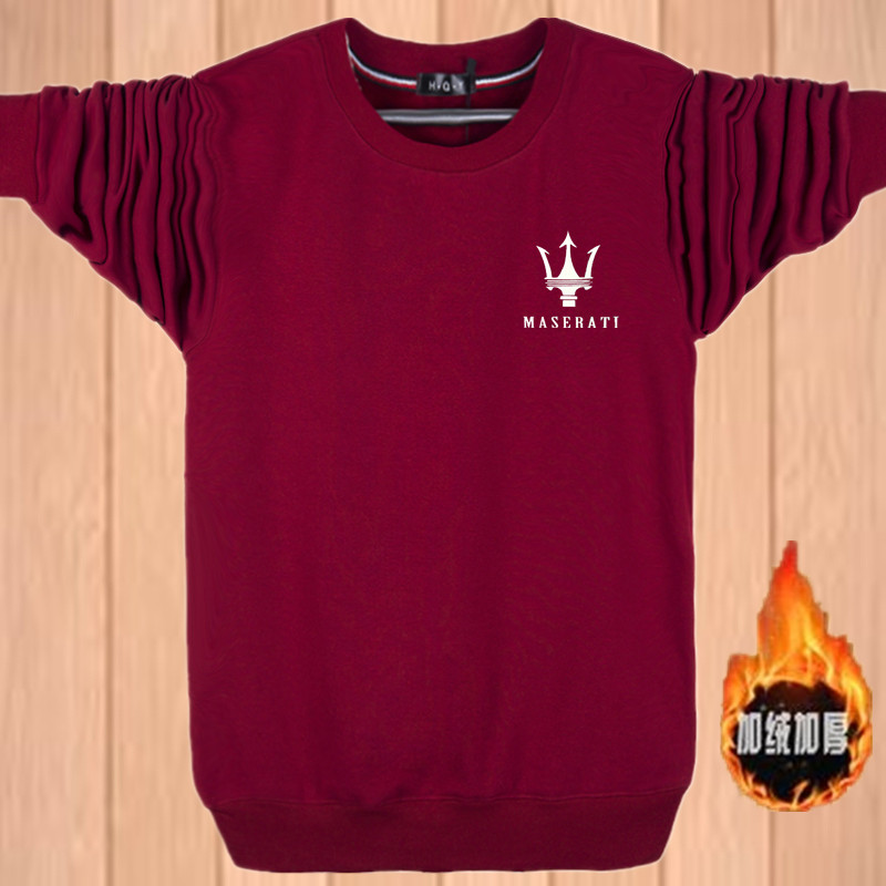 Áo len len mùa đông trung niên cotton cộng với phân bón XL ấm áp cho nam cộng với áo len dày nhung áo thun đáy áo hoodie rộng