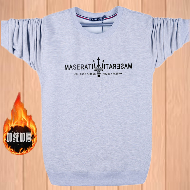 Áo len len mùa đông trung niên cotton cộng với phân bón XL ấm áp cho nam cộng với áo len dày nhung áo thun đáy áo hoodie rộng