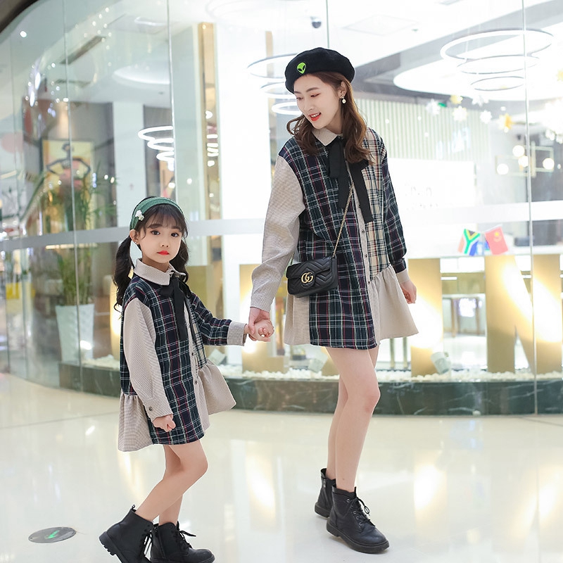 Oh Mummy Chaochio pro-Fried Street Spring Plaid with Skirt Tide Cool No Girl The Girl Spring and Autumn Mothergirl Dress