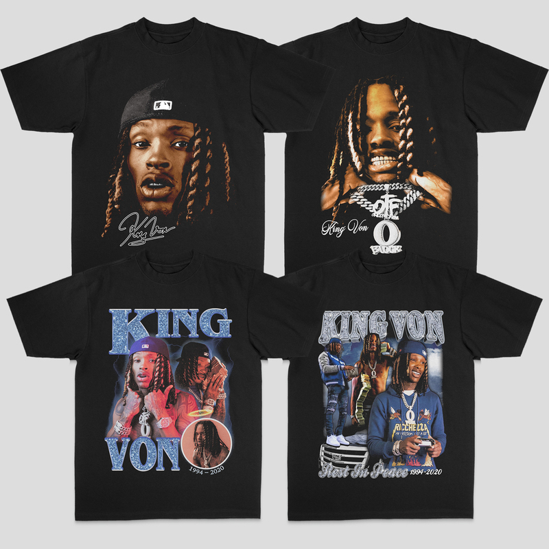 King Von Hip-Hop Rap American-Style Crew Neck Vintage Heavyweight Street 100% Pure Cotton Short-Sleeve T-Shirt