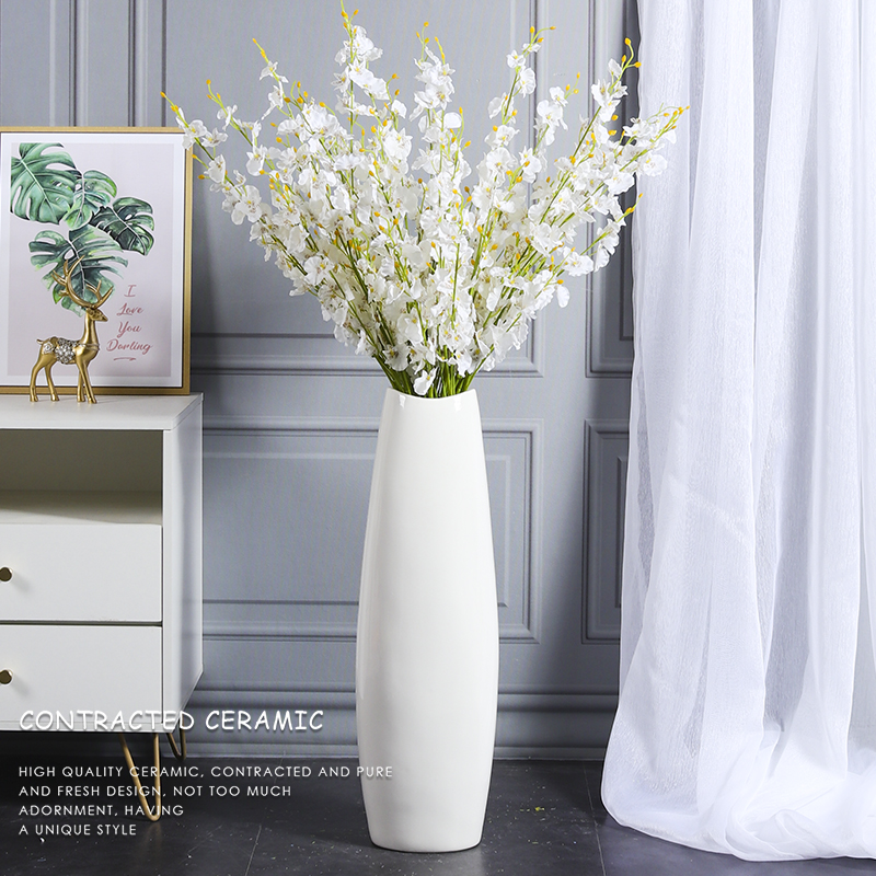 White Floor Ceramic Large Number Vase Living Room Home Residence Decoration Simulation Flower Suit Brief Modern Dry Flower Arrangement Pendulum