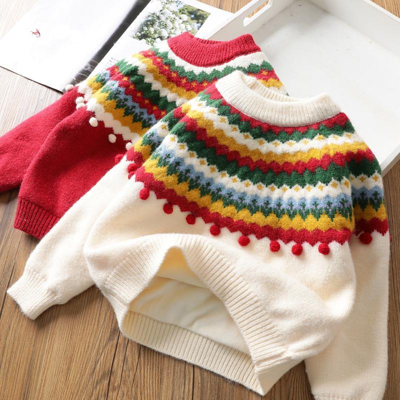 Christmas and new year children's clothing girls retro fleece sweater autumn and winter new children's baby thickened jacquard sweater - Taobao