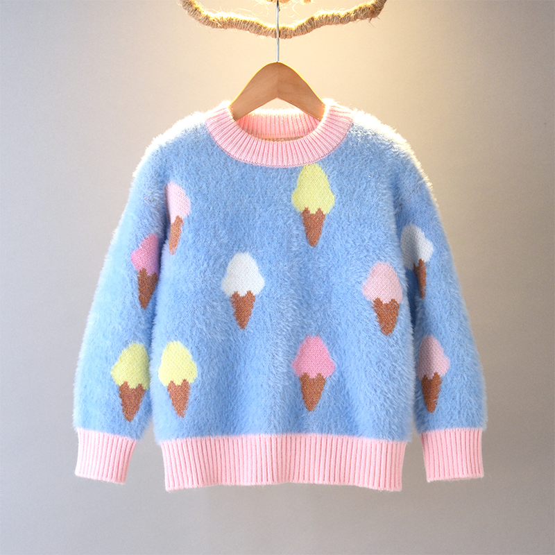 Girls sweater 2019 autumn and winter new Western style mink fleece sweater children's baby pullover warm bottoming sweater