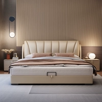 Кожаная кровать Light Luxury Modern Минималистская двуспальная кровать главная спальня кровать 1,8 метра Большой кровать для хранения сплошной деревянной кровать высокая атмосфера