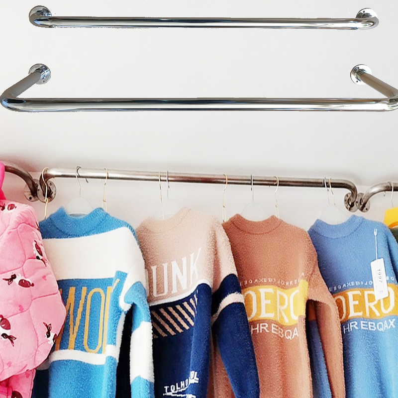 Custom silver stainless steel balcony wall hanger drying rod Powder room drying rod clothing display rack curtain