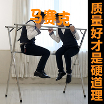 X-shaped stainless steel drying rack double rod floor drying rod balcony bedroom hanging rack telescopic drying folding hanger