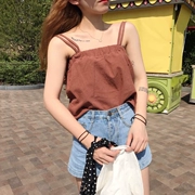 Mùa hè mới của phụ nữ phiên bản Hàn Quốc của quần lửng liền mảnh màu ngắn mặc vest dây đeo nữ sinh viên sơ mi hoang dã - Áo ba lỗ