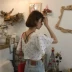 Mùa xuân và mùa hè Phiên bản Hàn Quốc của áo sơ mi ngắn chấm bi tươi ngắn nữ sinh viên 2020 mới thiết kế màu đỏ lưới thích hợp áo sơ mi - Áo sơ mi chiffon ren