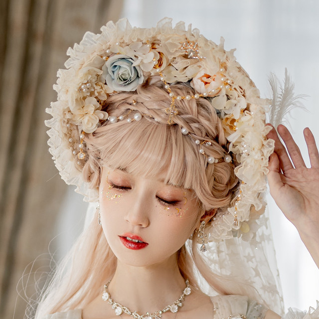 ເກີບ wedding lolita ຕົ້ນສະບັບ, ງານລ້ຽງຊາ gorgeous, ສາຍຄໍ handmade, l heels ສູງ, o ເກີບ, ຈຸດ bnt Bonnet flat hat