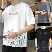 Short-sleeved T-shirt mens 2021 summer new half-sleeve shirt ins trendy brand Joker loose mens clothes