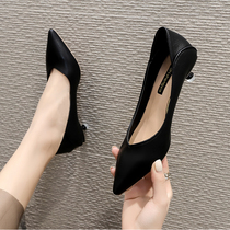 Cat heels women 3cm small heel professional temperament high heels 2021 spring pure black work shoes womens soft leather single shoes