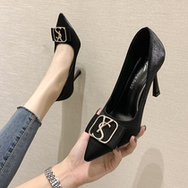 Black high heels women 2021 New thin heel rhinestone work shoes womens temperament professional wine cup heel single shoes women tide