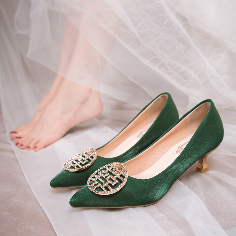 Unique Xiuhe-Style Wedding Dress with Two-Way Wear, Wedding Shoes for Women, 2026 New Spring Green Dress, Chinese-Style High-Heeled Bridal Shoes