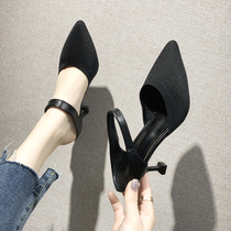 Half-back single shoes women 2021 New Korean version of Joker Pointy head fine follow tide Net red bag head half slippers women wear in summer