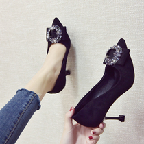 European and American Joker bed high heels women 2021 New temperament goddess fan sexy crystal suede cat single shoes