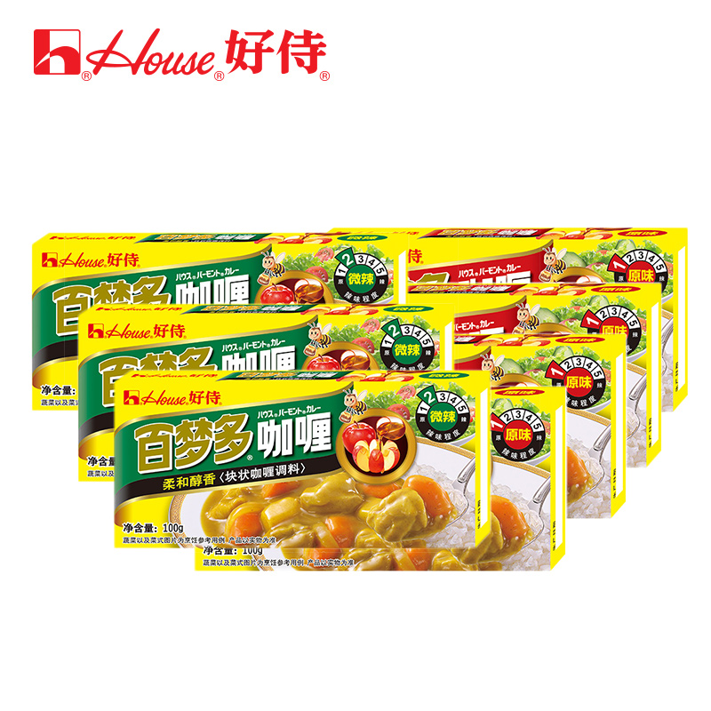 双11预售： House 好侍 百梦多咖喱块 原味+微辣 100g*7盒