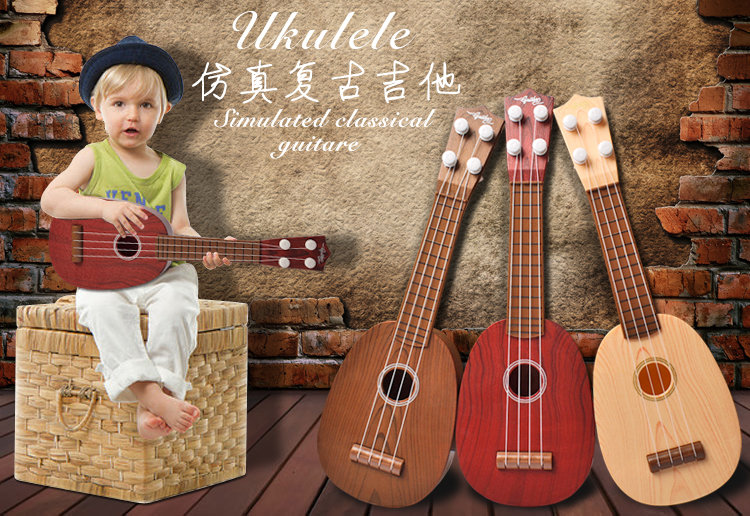 Trẻ em của cây đàn guitar nhỏ nó đồ chơi có thể chơi mô phỏng retro ukulele người mới bắt đầu nhạc cụ nhạc cụ