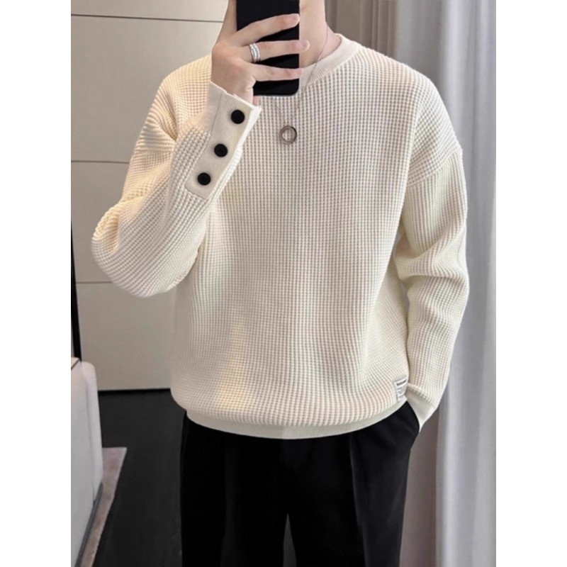 Jeep White Sweater for Men, Spring and Autumn 26 New Model, Round Neck Base Layer, High-End Casual Knitwear, Loose Fit Jeep White Sweater for Men, Spring and Autumn 26 New Model, Round Neck Base Layer, High-End Casual Knitwear, Loose Fit