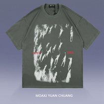 MOAXJ Original Tide Brand National Tide Short Sleeve T-shirt Print Loose Summer Half Sleeve Sweets Men and Women Loose Size Cotton