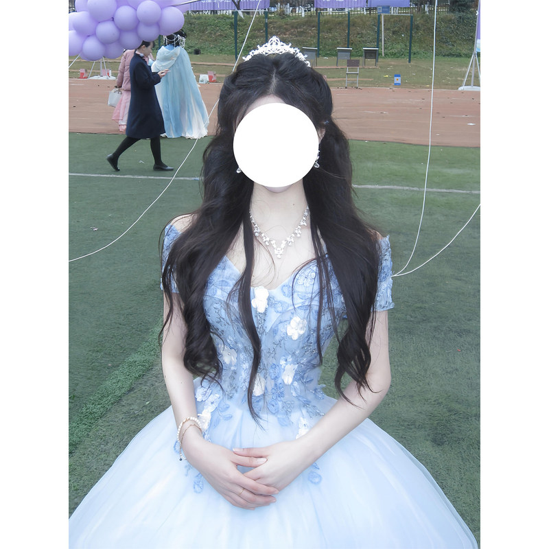 Blue Off-The-Shoulder Evening Dress for Banquets, Light Luxury, Student Day, Coming-Of-Age Ceremony, Graduation, Art Exam, Host, High-End Princess Dress