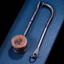 Tibetan hand-made cold iron inlaid with copper rare drum hammer instrument ornaments Tibetan-style iron topper ethnic style objects