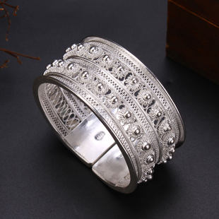 Wide -wave Samia multi -layer foot silver bracelet 999 sterling silver women's hollow living mouth jewelry wide version fashion temperament simple