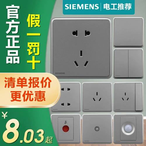 Переключение гнезда Siemens Переключение Lingxing Xinghui Silver Five -Hole Принесите USB Wall Panel открывает двойное управление тремя -отверстия 10а