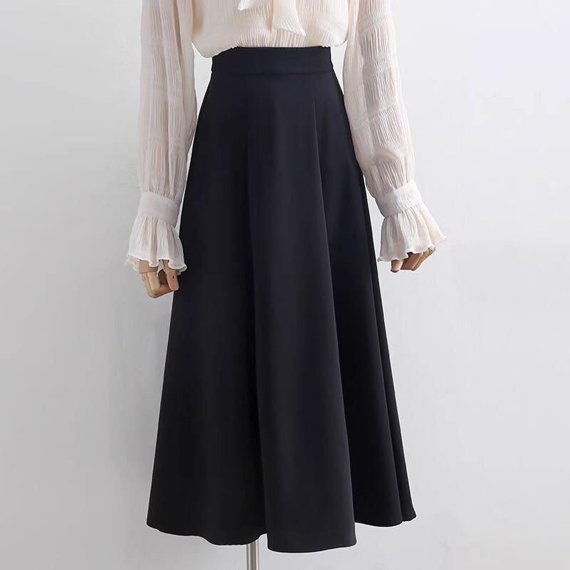 Pear-Shaped Body Black Suit Skirt for Women, Spring and Summer, Plus Size, High-Waisted, Slimming, Drapey A-Line Skirt, Mid-Length Pear-Shaped Body Black Suit Skirt for Women, Spring and Summer, Plus Size, High-Waisted, Slimming, Drapey A-Line Skirt, Mid-Length