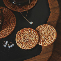 ins Nordic style handmade rattan round coasters Japanese retro room decorations photo photography background props