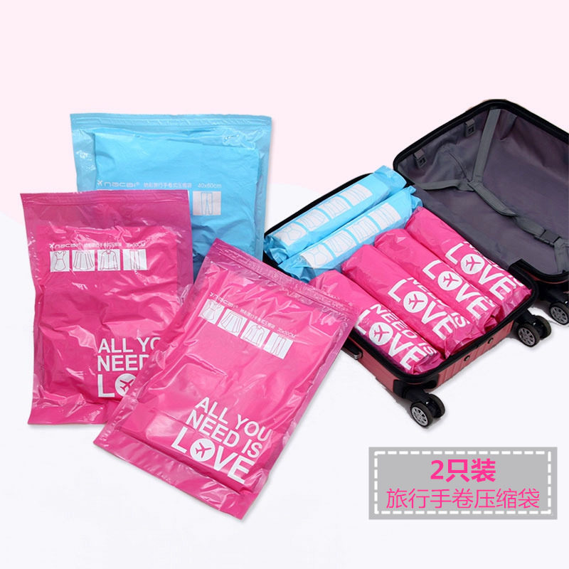 2 Loaded Hand Roll Compression Bag Waterproof Shrink Bag Vacuum Cashier Bag Clothes Finishing Bag Travel Portable Packing Bag