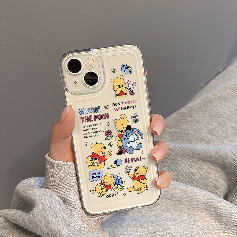 Suitable for Apple 13 Phone Case iPhone 14 Pro Max Transparent 12Mini Soft 15 Silicone 11Pro Protective Case X New Model XS Unisex Xr Cute Cartoon 7 Winnie the Pooh 8Plus Anti-Drop Se