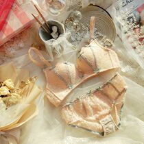 Xianan girl bow small chest without steel ring embroidery lace side collection bra set thick underwear