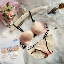 Xianan underwear set female sexy deep V small chest thin with insert hollow beautiful back to gather lace bra