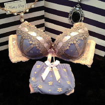 Japanese bra set sexy deep V gathering small chest thick lace bow sweet girl underwear set