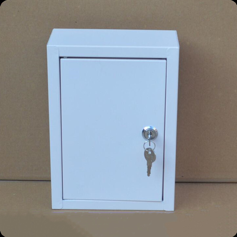 Real shot height 25cm white large iron milk box outdoor hanging wall milk distribution box with lock fresh milk delivery box